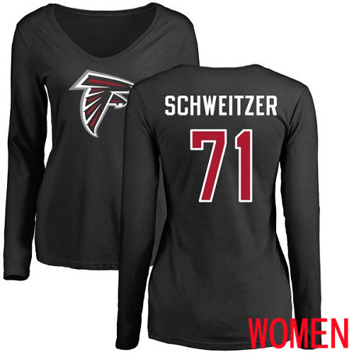 Atlanta Falcons Black Women Wes Schweitzer Name And Number Logo NFL Football #71 Long Sleeve T Shirt